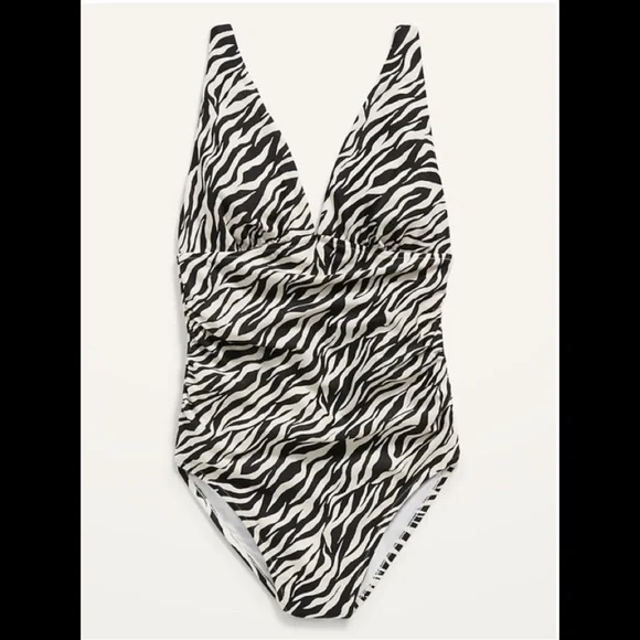 RUCHED DEEP V-NECK ONE PIECE SWIMSUIT 🩱 SIZE SMALL - Picture 3 of 13